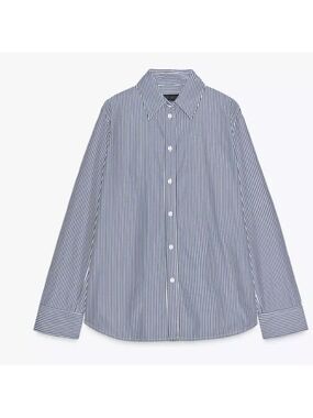 ZARA Blue & White Striped Cotton Shirt, Loose fit,  lightweight  sz xs
